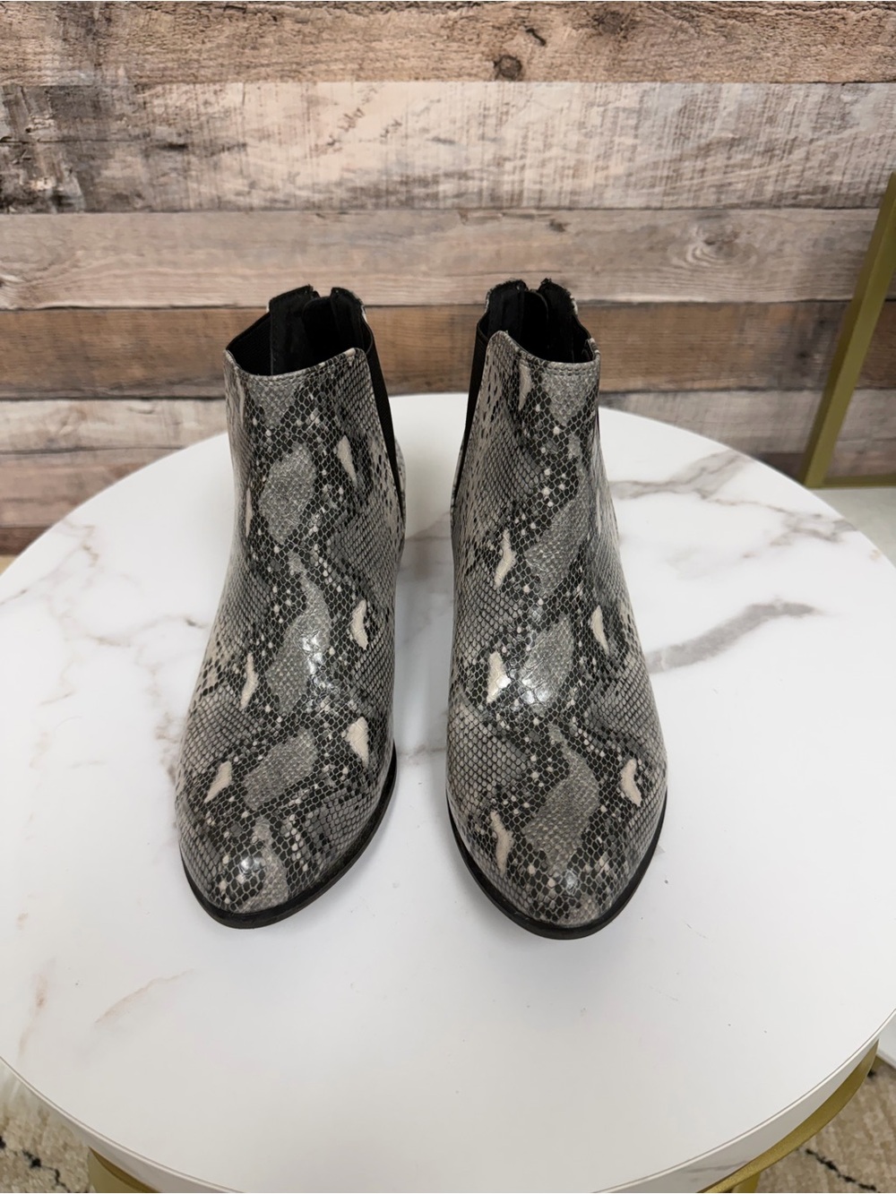 Esprit Snake-Print Ankle Booties in Gray and Black